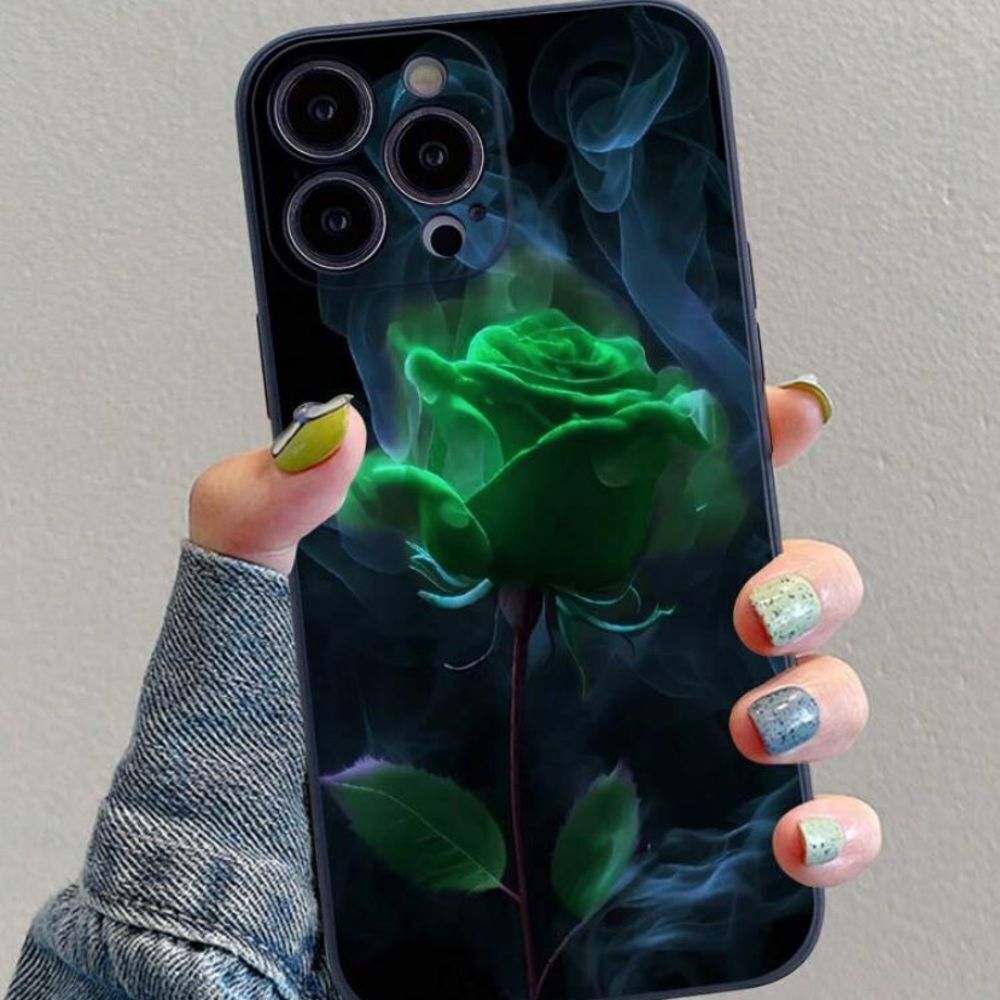 3for$20 NEW Black Design colorful Painted Rose Flowed Case IPHONE 15 promax